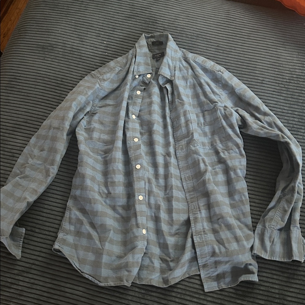 J. Crew Factory Slim fit Gray/light blue Plaid Oxford Shirt
